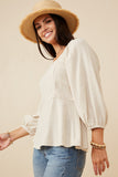 HY6522W Oatmeal Plus Linen Blend Smocked Back Peplum Top Side