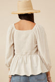 HY6522W Oatmeal Plus Linen Blend Smocked Back Peplum Top Back