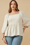 Linen Blend Smocked Back Peplum Top