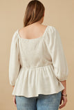 HY6522 Oatmeal Womens Linen Blend Smocked Back Peplum Top Back