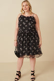 HY6523 BLACK Womens Smock Detail Butterfly Print Chiffon Dress Back