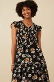 HY6584 BLACK Womens Smocked Romantic Floral Ruffled Tank Dress Gif