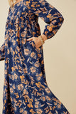 HY6589 NAVY Womens Romantic Floral Square Neck Midi Dress Side