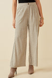 HY6593W Taupe Plus Textured Wide Leg Checkered Pants Front