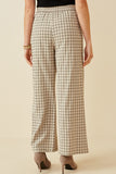 HY6593 TAUPE Womens Textured Wide Leg Checkered Pants Back
