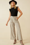 HY6593 TAUPE Womens Textured Wide Leg Checkered Pants Full Body