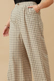 HY6593W Taupe Plus Textured Wide Leg Checkered Pants Front