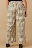 HY6593W Taupe Plus Textured Wide Leg Checkered Pants Gif