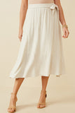 HY6601 OATMEAL Womens Side Tie Linen Midi Skirt Front