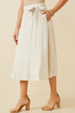 HY6601 OATMEAL Womens Side Tie Linen Midi Skirt Side