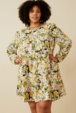 HY6607 Black Womens Floral Ribbon Detailed Long Sleeve Tiered Dress Front