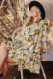 Floral Ribbon Detailed Long Sleeve Tiered Dress