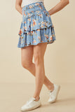 HY6660 BLUE Womens Floral Tiered Dress With Smocked Panel Waist Back