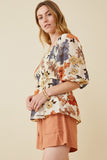 HY6670 RUST Womens Textured Floral Smocked Square Neck Peplum Side