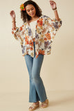 HY6671W Rust Mix Plus Textured Floral Smocked Square Neck Peplum Full Body