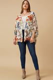 HY6671 Rust Mix Womens Textured Floral 3/4 Sleeve Open Kimono Back