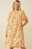 HY6685 YELLOW Women Floral Tie Detail Short Sleeve Dress Front