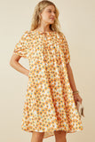 HY6685 YELLOW Women Floral Tie Detail Short Sleeve Dress Detail