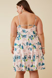 HY6697W MAUVE Plus Botanical Print Low Back Tank Dress Back