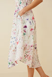 HY6724 Off White Womens Faint Floral Ruffled Shoulder Midi Dress Back