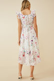 HY6724 Off White Plus Faint Floral Ruffled Shoulder Midi Dress Full Body