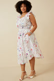 HY6724W Off White Plus Faint Floral Ruffled Shoulder Midi Dress Side