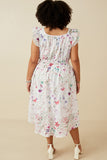 HY6724W Off White Plus Faint Floral Ruffled Shoulder Midi Dress Back