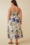 HY6730W BLUE MIX Plus Floral Smocked Back Tank Dress Back