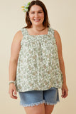 Botanical Print Square Neck Handerchief Tank