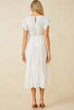 HY6779W Off White Plus Scallop Hem Floral Crochet Eyelet Dress Back