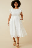 Women Scallop Hem Floral Crochet Eyelet Dress