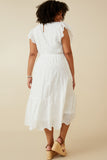 HY6779 OFF WHITE Women Scallop Hem Floral Crochet Eyelet Dress Side