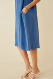 HY6788W Blue Plus Washed Textured Smock Detail Tank Dress Back