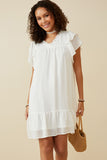 HY6803W OFF WHITE Plus Texture Striped Ruffle Sleeve V Neck Dress Front