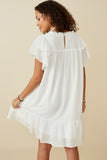 HY6803 OFF WHITE Womens Texture Striped Ruffle Sleeve V Neck Dress full Body
