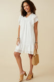 HY6803W OFF WHITE Plus Texture Striped Ruffle Sleeve V Neck Dress Front