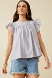 HY6810 OFF WHITE Womens Smocked Detail Ruffle Shoulder Top Back