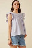 HY6810W OFF WHITE Plus Smocked Detail Ruffle Shoulder Top Full Body