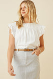 Womens Smocked Detail Ruffle Shoulder Top