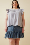 HY6810W Lavender Plus Smocked Detail Ruffle Shoulder Top Back