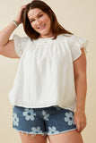 Womens Smocked Detail Ruffle Shoulder Top