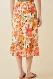 HY6818 ORANGE Womens Textured Bold Floral Asymmetric Ruffle Tie Skirt Back