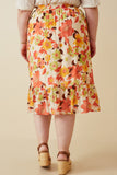 HY6818W Orange Plus Textured Bold Floral Asymmetric Ruffle Tie Skirt Side