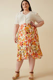 HY6818W Orange Plus Textured Bold Floral Asymmetric Ruffle Tie Skirt Back