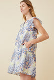 HY6823 BLUE Womens Textured Floral Mandala Print Ruffled Tank Dress Side