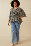 HY6839W Black Plus Paisley Print Dolman Peplum Top Full Body