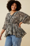 HY6839W Black Plus Paisley Print Dolman Peplum Top Side