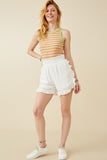 HY6846W OFF WHITE Plus Ruffle Trimmed Elastic Waist Soft Shorts Back