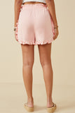 HY6846W PINK Plus Ruffle Trimmed Elastic Waist Soft Shorts Back