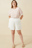 HY6846 OFF WHITE Womens Ruffle Trimmed Elastic Waist Soft Shorts Side